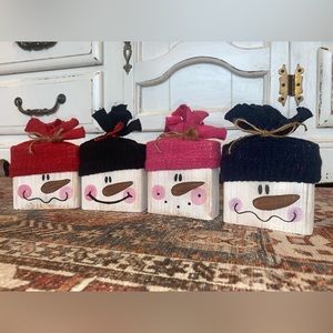 Set of four Handmade rustic farmhouse snowman